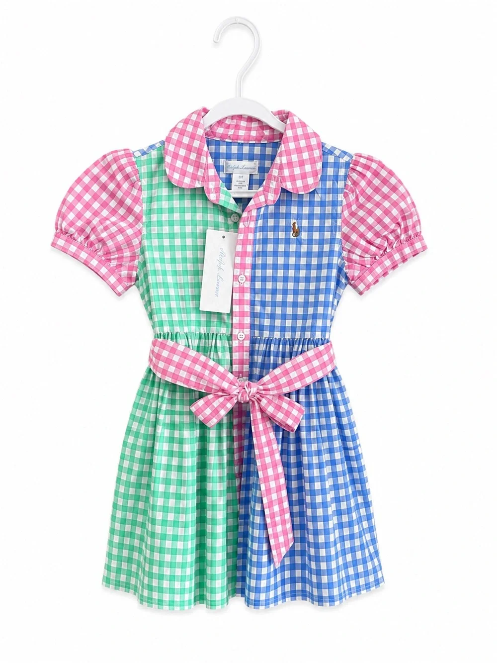 Ralph Lauren Colorblock Gingham Shirt Dress Pink Blue Green 12M NWT